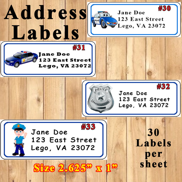 Police Birthday Favor Stickers Printed 1 Sheet Address Water Bottle Popcorn Labels Personalized