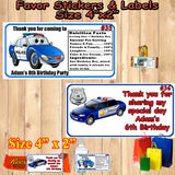 Police Birthday Favor Stickers Printed 1 Sheet Address Water Bottle Popcorn Labels Personalized