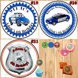 Police Birthday Round Stickers Printed 1 Sheet Cup Cake Toppers Favor Stickers Personalized Custom Made