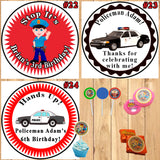 Police Birthday Round Stickers Printed 1 Sheet Cup Cake Toppers Favor Stickers Personalized Custom Made