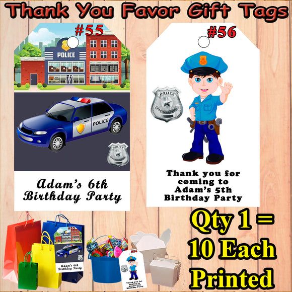 Police Printed Favor Thank You Gift Tags 10 ea Personalized Custom Made