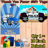 Police Printed Favor Thank You Gift Tags 10 ea Personalized Custom Made
