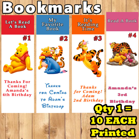 Pooh Bear Birthday Bookmarks 10 ea Personalized Custom Made