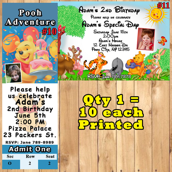 Pooh Bear Birthday Invitations 10 each Printed Personalized with Envelopes Custom Made