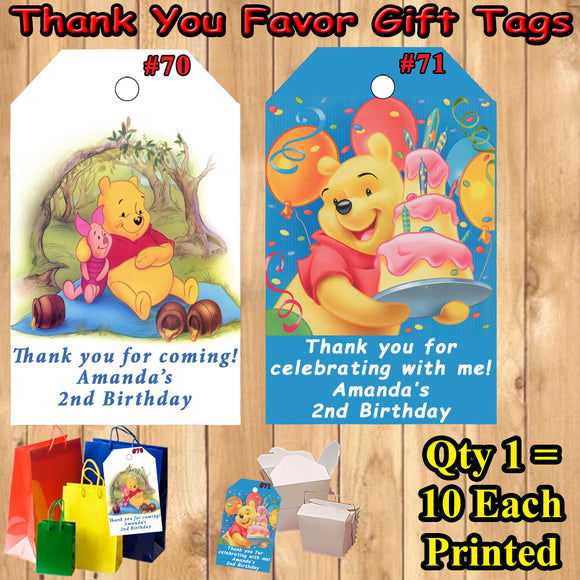 Pooh Bear Birthday Favor Thank You Gift Tags 10 ea Personalized Custom Made