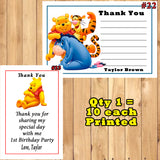 Pooh Bear Birthday Thank You Cards 10 each With or Without Env Printed Personalized Custom Made