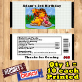 Pooh Bear Printed Birthday Candy Bar Wrappers 10 ea Personalized Custom Made