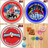 Power Rangers Birthday Round Stickers Printed 1 Sheet Cup Cake Toppers Favor Stickers Personalized Custom Made