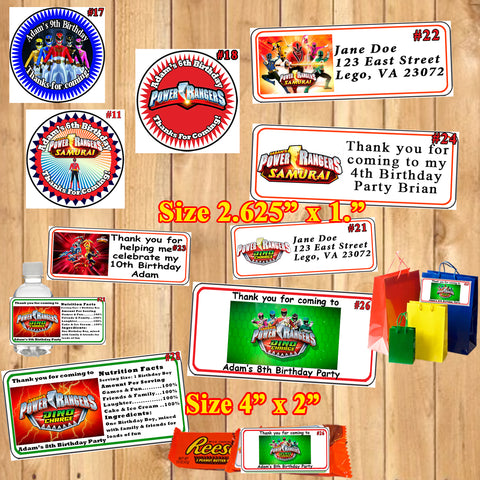 Power Rangers Printed Birthday Stickers Water Bottle Address Favor Labels Personalized Custom Made