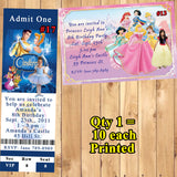 Princess Birthday Invitations 10 each Printed Personalized with Envelopes Custom Made