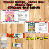 Princess Printed Birthday Stickers Water Bottle Address Favor Labels Personalized Custom Made