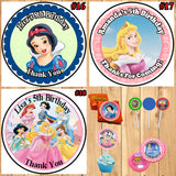 Princess Birthday Round Stickers Printed 1 Sheet Cup Cake Toppers Favor Stickers Personalized Custom Made