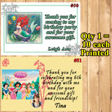 Princess Birthday Thank You Cards 10 each With or Without Env Printed Personalized Custom Made