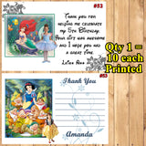 Princess Birthday Thank You Cards 10 each With or Without Env Printed Personalized Custom Made