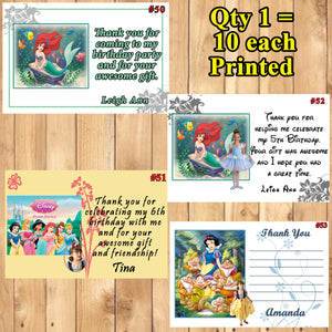 Princess Birthday Thank You Cards 10 each With or Without Env Printed Personalized Custom Made