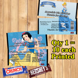 Princess Printed Birthday Candy Bar Wrappers 10 ea Personalized Custom Made