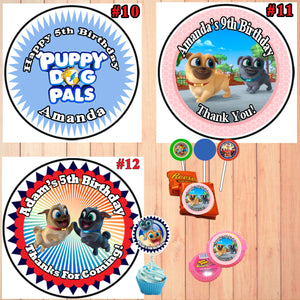 Puppy Dog Pals Birthday Round Stickers Printed 1 Sheet Cup Cake Toppers Favor Stickers Personalized Custom Made