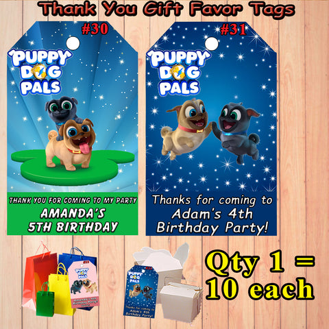 Puppy Dog Pals Birthday Favor Thank You Gift Tags 10 ea Personalized Custom Made
