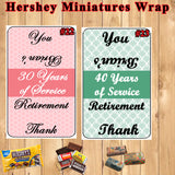 Retirement Party Favors Printed Hershey Miniature and Nugget Wraps Labels Personalized Custom Made