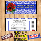 Retirement Party Favor Printed Candy Bar Wrappers 10 ea Personalized Custom Made