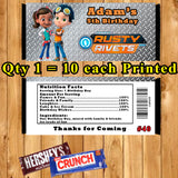 Rusty Rivets Printed Birthday Candy Bar Wrappers 10 ea Personalized Custom Made