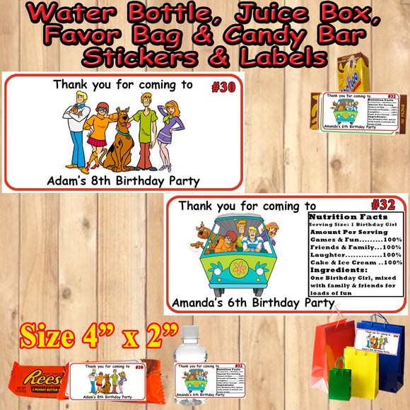 Scooby Doo Printed Birthday Stickers Water Bottle Favor Labels Personalized Custom Made