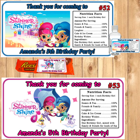 Shimmer & Shine Printed Birthday Stickers Water Bottle Address Favor Labels Personalized Custom Made