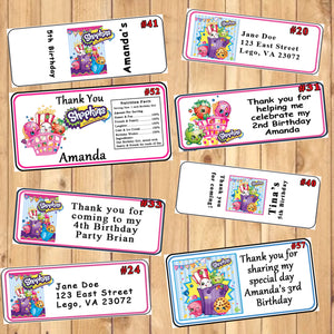 Shopkins Birthday Favor Stickers Address Labels Candy Stickers Water Bottle Labels Personalized