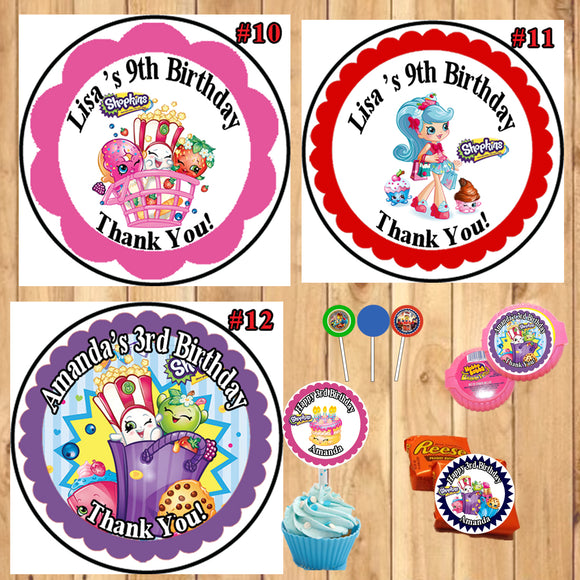 Shopkins Birthday Round Stickers Printed 1 Sheet Cup Cake Toppers Favor Stickers Personalized Custom Made