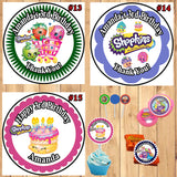 Shopkins Birthday Round Stickers Printed 1 Sheet Cup Cake Toppers Favor Stickers Personalized Custom Made