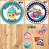 Shopkins Birthday Round Stickers Printed 1 Sheet Cup Cake Toppers Favor Stickers Personalized Custom Made