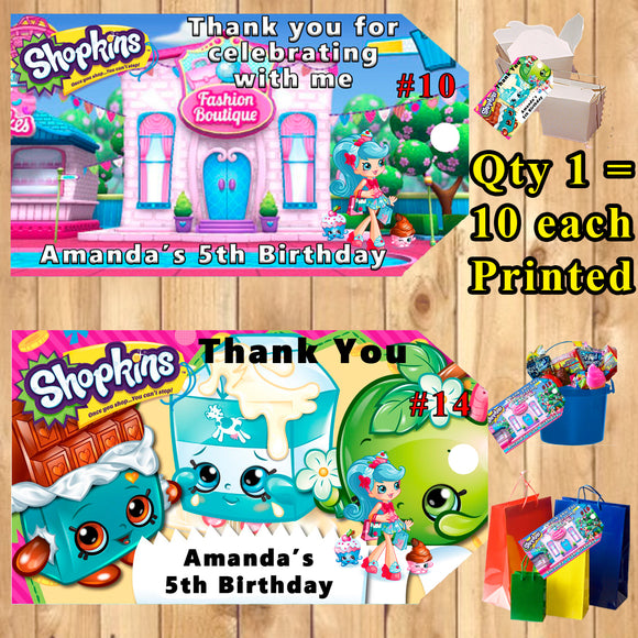 Shopkins Birthday Favor Thank You Gift Tags 10 ea Personalized Custom Made Printed