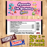 Shopkins Printed Birthday Candy Bar Wrappers 10 ea Personalized Custom Made