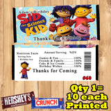 Sid The Science Kid Printed Birthday Candy Bar Wrappers 10 ea or Bookmarks 10 ea Personalized Custom Made