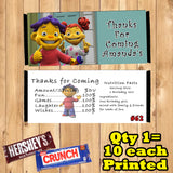 Sid The Science Kid Printed Birthday Candy Bar Wrappers 10 ea or Bookmarks 10 ea Personalized Custom Made