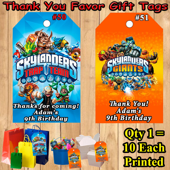 Skylanders Birthday Favor Tags Thank You Tags Gift Tags 10 ea Personalized Custom Made