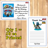 Skylanders Birthday Thank You Cards 10 each With or Without Env Printed Personalized Custom Made