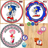 Sonic Birthday Round Stickers Printed 1 Sheet Cup Cake Toppers Favor Stickers Water Bottle Labels Personalized Custom Made