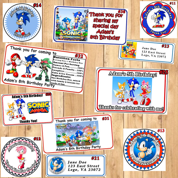 20 Sonic Hedgehog 2 x 4 Water Bottle Label Sticker Party Favor