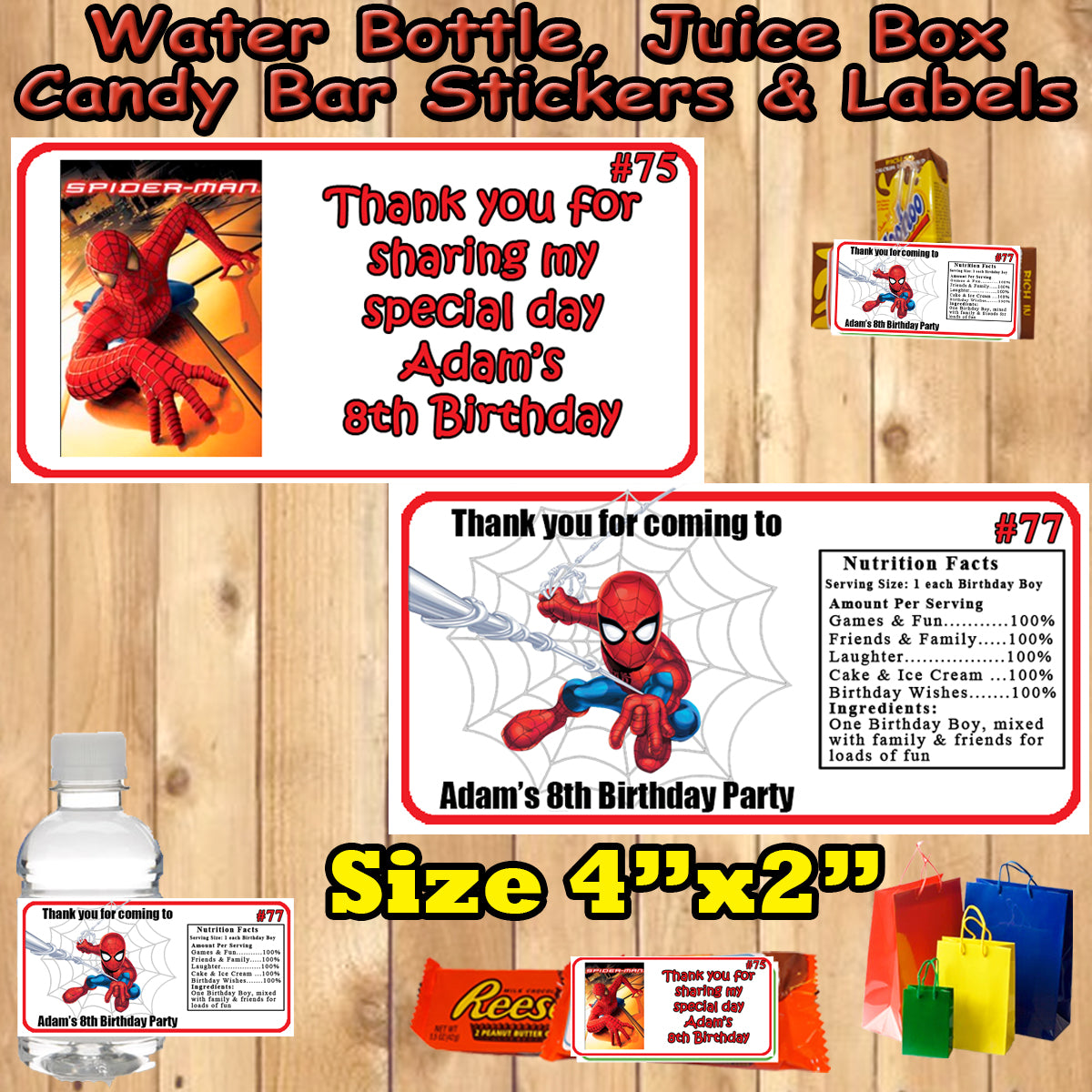 Personalized Spiderman Theme Water Bottle Label available at The