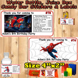 Spiderman Printed Birthday Stickers Water Bottle Address Favor Labels Personalized Custom Made