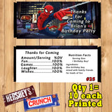 Spiderman Printed Birthday Candy Bar Wrappers 10 ea Personalized Custom Made