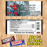 Spiderman Printed Birthday Candy Bar Wrappers 10 ea Personalized Custom Made