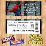 Spiderman Printed Birthday Candy Bar Wrappers 10 ea Personalized Custom Made