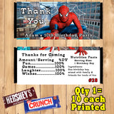 Spiderman Printed Birthday Candy Bar Wrappers 10 ea Personalized Custom Made