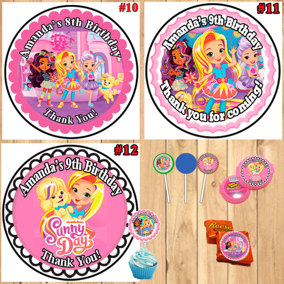 Sunny Day Birthday Round Stickers Printed 1 Sheet Cup Cake Toppers Favor Stickers Personalized Custom Made Printed