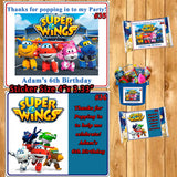 Super Wings Printed Birthday Stickers Water Bottle Popcorn Favor Labels Personalized Custom Made