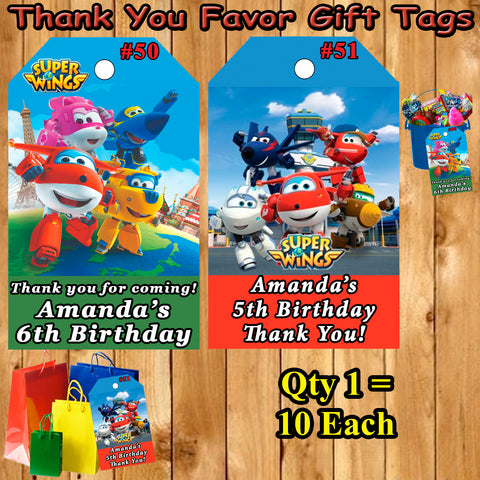 Super Wings Birthday Favor Thank You Gift Tags 10 ea Personalized Custom Made