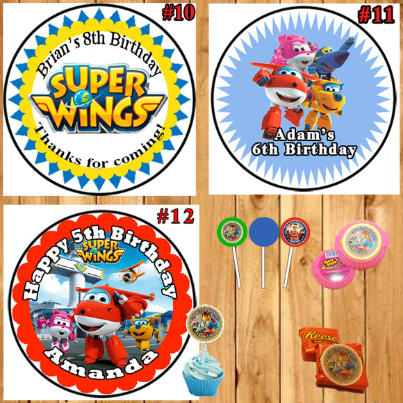 Super Wings Birthday Round Stickers Printed 1 Sheet Cup Cake Toppers Favor Stickers Personalized Custom Made