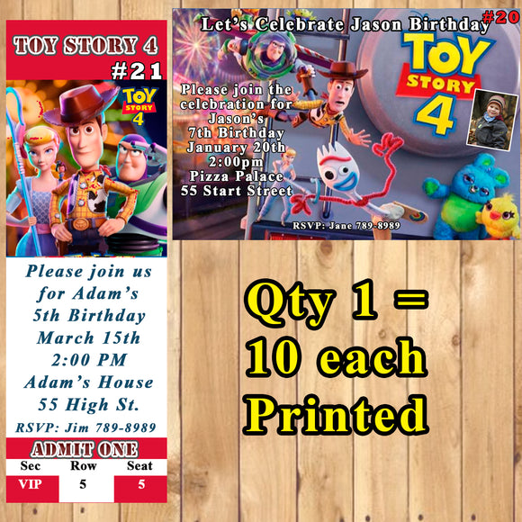 Toy Story 4 Birthday Invitations Printed 10 ea with Env Personalized Custom Made